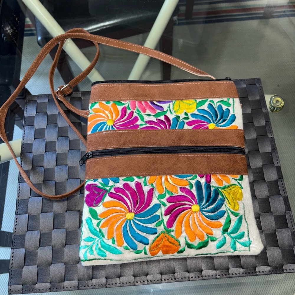 Embroidered Floral Crossbody Bag